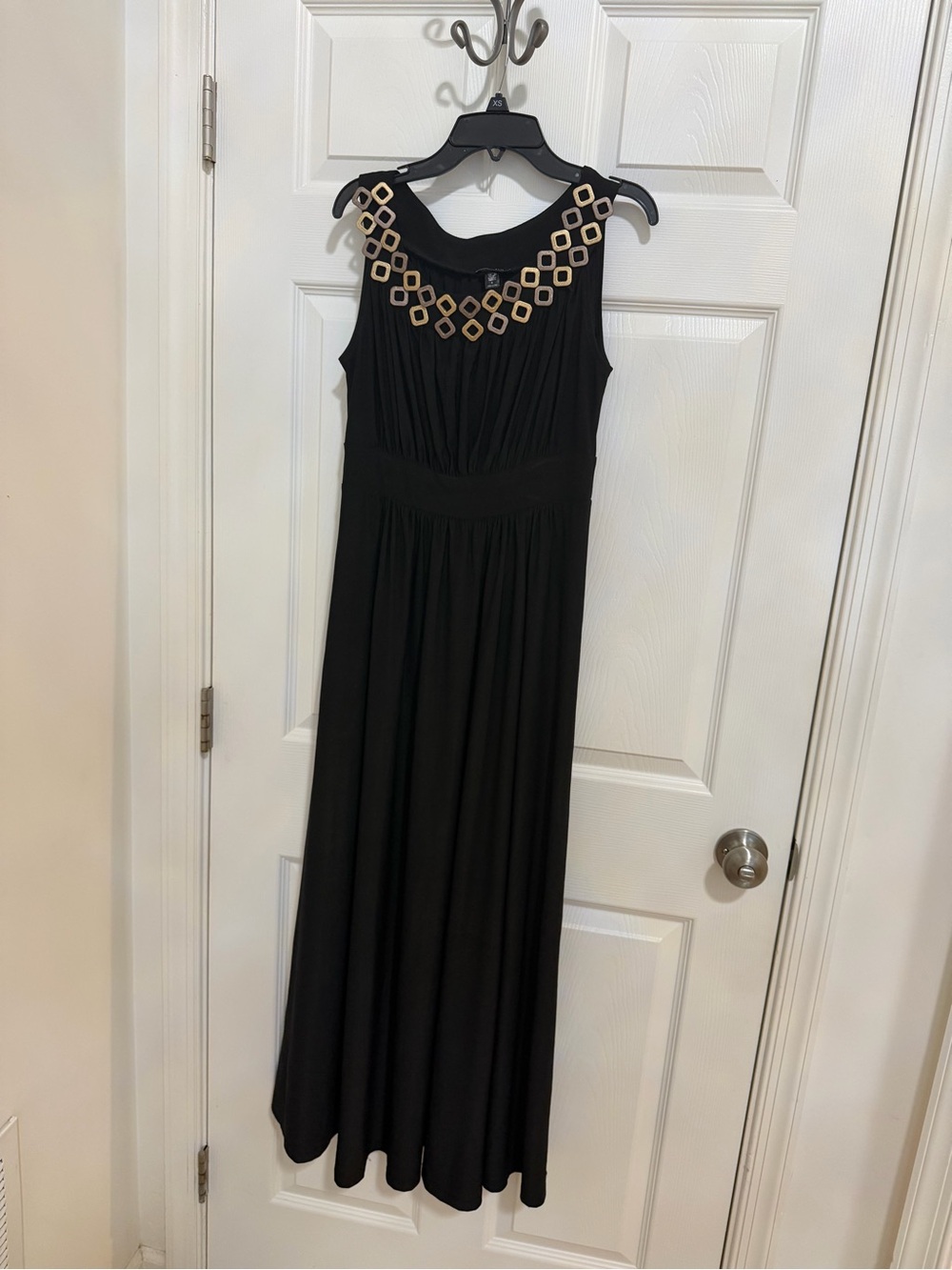 Forever 21 Black Maxi Dress with Gold Geometric Neckline